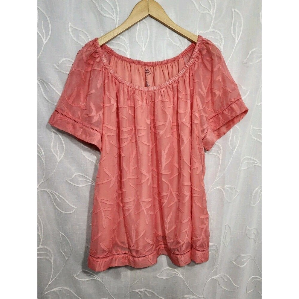 St. John's Bay Womens Plus 1X Orange Off Shoulder Blouse Flowy Boho Peasant To